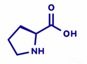 Prolīna aminoskābes molekula
